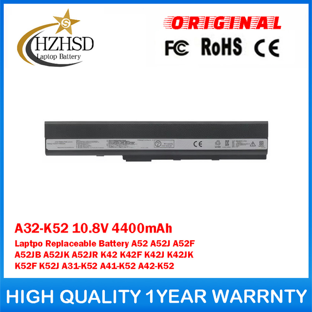 A32-K52 10.8V 4400mAh Genuine Original Laptpo Replaceable Battery For ASUS A52 A52J A52F A52JB A52JK A52JR K42 K42F K42J K42JK K52F K52J A31-K52 A41-K52 A42-K52