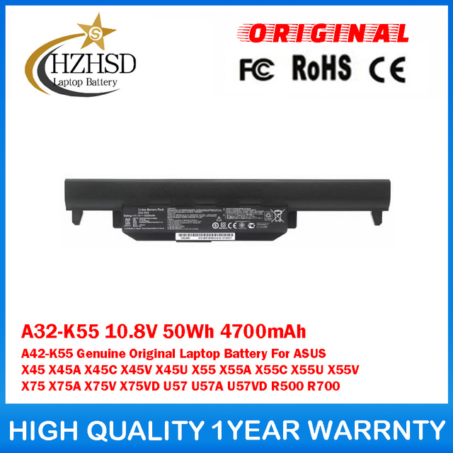 A32-K55 10.8V 50Wh 4700mAh A42-K55 Genuine Original Laptop Battery For ASUS X45 X45A X45C X45V X45U X55 X55A X55C X55U X55V X75 X75A X75V X75VD U57 U57A U57VD R500 R700