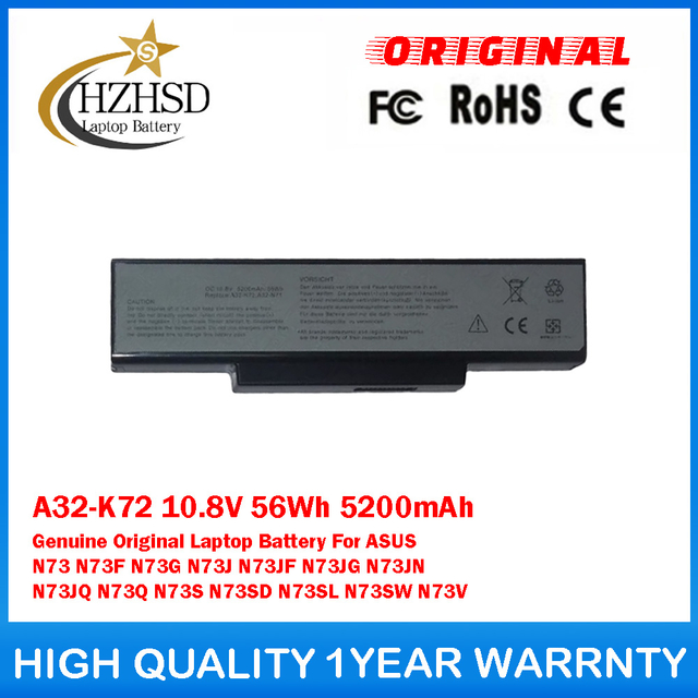 A32-K72 10.8V 56Wh 5200mAh Genuine Original Laptop Battery For ASUS N73 N73F N73G N73J N73JF N73JG N73JN N73JQ N73Q N73S N73SD N73SL N73SW N73V