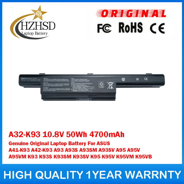 A32-K93 10.8V 50Wh 4700mAh Genuine Original Laptop Battery For ASUS A41-K93 A42-K93 A93 A93S A93SM A93SV A95 A95V A95VM K93 K93S K93SM K93SV K95 K95V K95VM K95VB