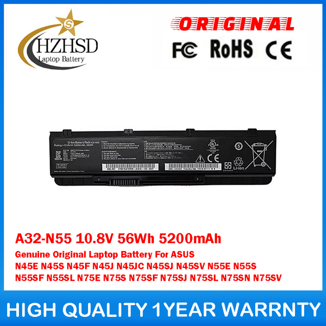 A32-N55 10.8V 56Wh 5200mAh Genuine Original Laptop Battery For ASUS N45E N45S N45F N45J N45JC N45SJ N45SV N55E N75SN N55SF N55SL N75E N75S N75SF N75SJ N75SL N55S N75SV