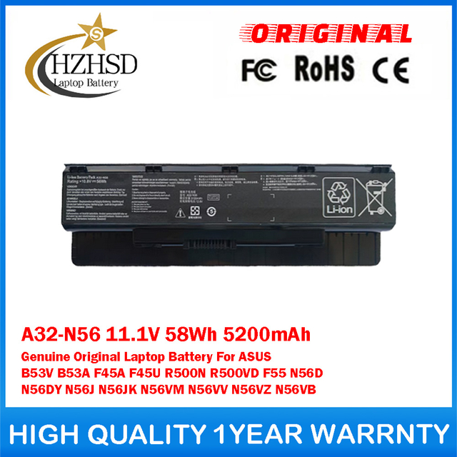 A32-N56 11.1V 58Wh 5200mAh Genuine Original Laptop Battery For ASUS B53V B53A F45A F45U R500N R500VD F55 N56D N56DY N56J N56JK N56VM N56VV N56VZ N56VB