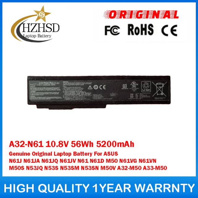 A32-N61 10.8V 56Wh 5200mAh Genuine Original Laptop Battery For ASUS N61J N61JA N61JQ N61JV N61 N61D N61VG N61VN M50S N53SN N53SM N53JQ M50 N53S M50V A32-M50 A33-M50