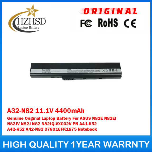 A32-N82 11.1V 4400mAh Genuine Original Laptop Battery For ASUS N82E N82EI N82JV N82J N82 N82JQ-VX002V PN A41-K52 A42-K52 A42-N82 07G016FK1875 Notebook