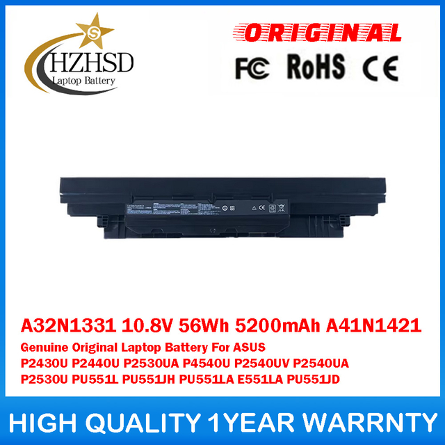 A32N1331 10.8V 56Wh 5200mAh A41N1421 Genuine Original Laptop Battery For ASUS P2430U P2440U P2530UA P4540U P2540UV P2540UA P2530U PU551L PU551JH PU551LA E551LA PU551JD
