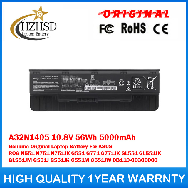 A32N1405 10.8V 56Wh 5000mAh Genuine Original Laptop Battery For ASUS ROG N551 N751 N751JK G551 G771 G771JK GL551 GL551JK GL551JM G551J G551JK G551M G551JW 0B110-00300000
