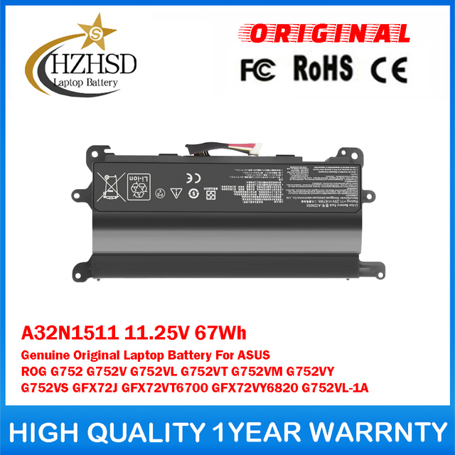 A32N1511 11.25V 67Wh Genuine Original Laptop Battery For ASUS ROG G752 G752V G752VL G752VT G752VM G752VY G752VS GFX72J GFX72VT6700 GFX72VY6820 G752VL-1A