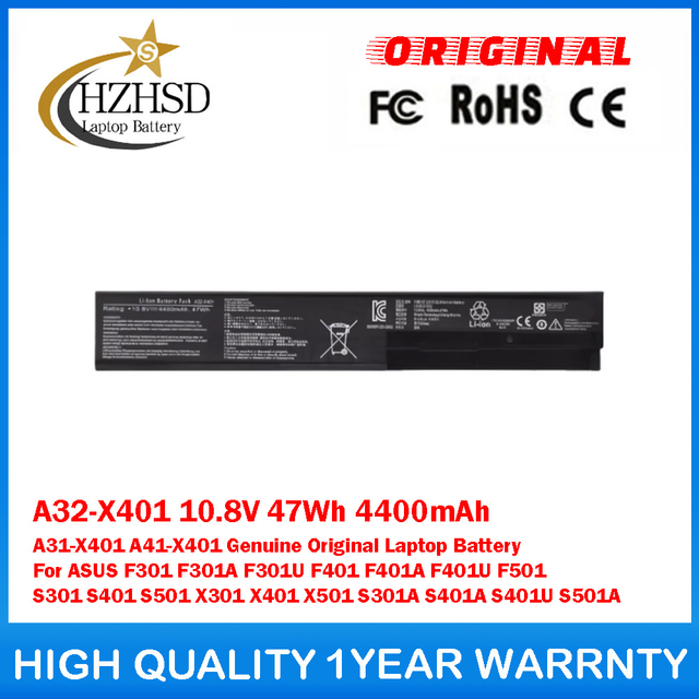 A32-X401 10.8V 47Wh 4400mAh A31-X401 A41-X401 Genuine Original Laptop Battery For ASUS F301 F301A F301U F401 F401A F401U F501 S301 S401 S501 X301 X401 X501 S301A S401A S401U S501A