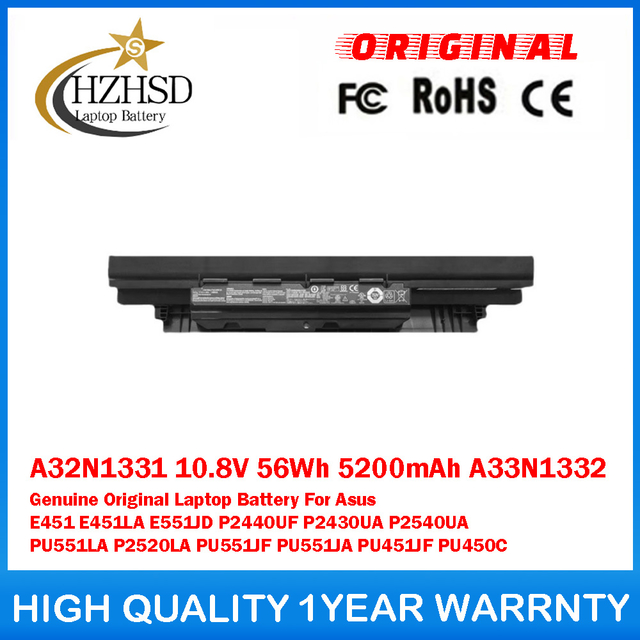 A32N1331 10.8V 56Wh 5200mAh A33N1332 Genuine Original Laptop Battery For Asus E451 E451LA E551JD P2440UF P2430UA P2540UA PU551LA P2520LA PU551JF PU551JA PU451JF PU450C