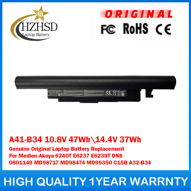 A41-B34 10.8V 47Wh\14.4V 37Wh Genuine Original Laptop Battery Replacement For Medion Akoya 6240T E6237 E6239T DNS 0801149 MD98717 MD98474 MD99350 C15B A32-B34