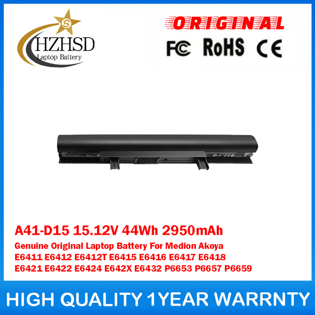 A41-D15 15.12V 44Wh 2950mAh Genuine Original Laptop Battery For Medion Akoya E642X E6411 E6412 E6412T E6415 E6422/24/21/18/17/16 E6432 P6653 P6657 P6659