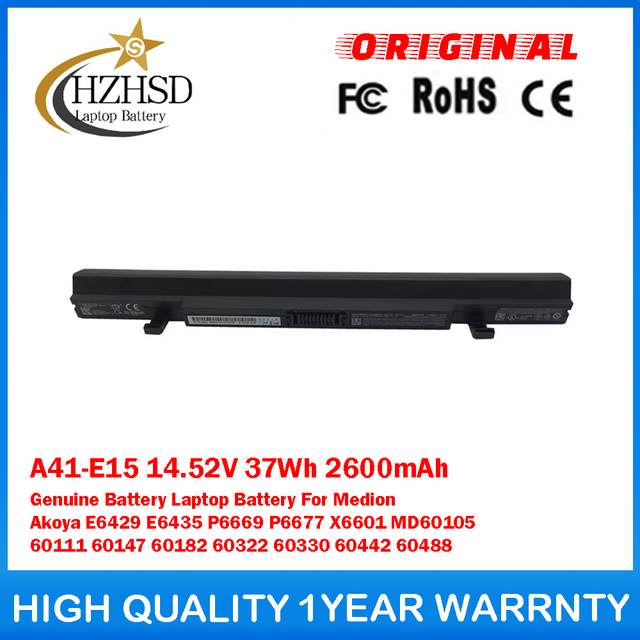 A41-E15 14.52V 37Wh 2600mAh Genuine Battery Laptop Battery For Medion Akoya E6429 E6435 P6669 P6677 X6601 MD60105 60111 60147 60182 60322 60330 60442 60488