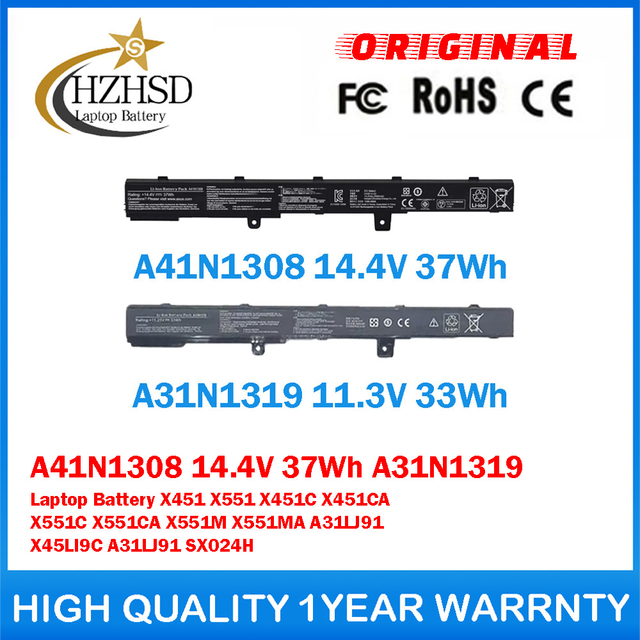 A41N1308 14.4V 37Wh A31N1319 11.3V 33Wh Genuine Original Laptop Battery For ASUS X451 X551 X451C X451CA X551C X551CA X551M X551MA A31LJ91 X45LI9C A31LJ91 SX024H
