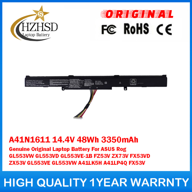 A41N1611 14.4V 48Wh 3350mAh Genuine Original Laptop Battery For ASUS Rog GL553VW GL553VD GL553VE-1B FZ53V ZX73V FX53VD ZX53V GL553VE GL553VW A41LK5H A41LP4Q FX53V