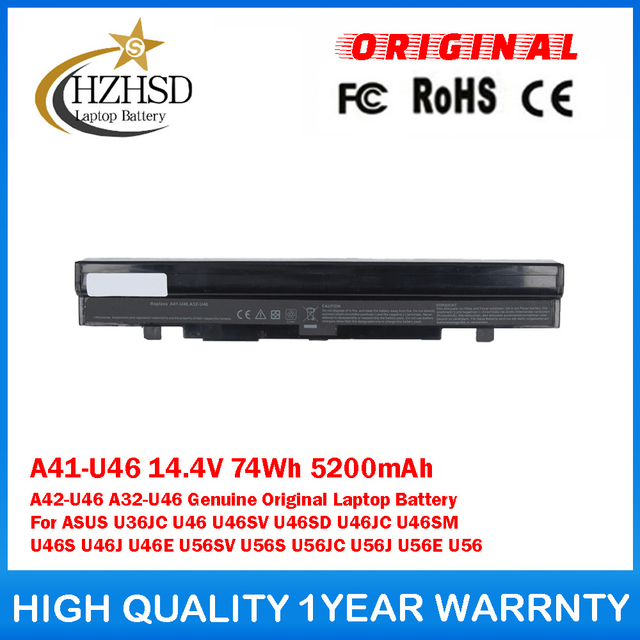 A41-U46 14.4V 74Wh 5200mAh A42-U46 A32-U46 Genuine Original Laptop Battery For ASUS U36JC U46 U46SV U46SD U46JC U46SM U46S U46J U46E U56SV U56S U56JC U56J U56E U56