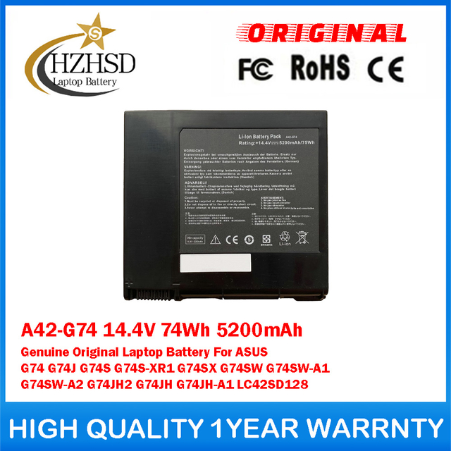 A42-G74 14.4V 74Wh 5200mAh Genuine Original Laptop Battery For ASUS G74 G74J G74S G74S-XR1 G74SX G74SW G74SW-A1 G74SW-A2 G74JH2 G74JH G74JH-A1 LC42SD128