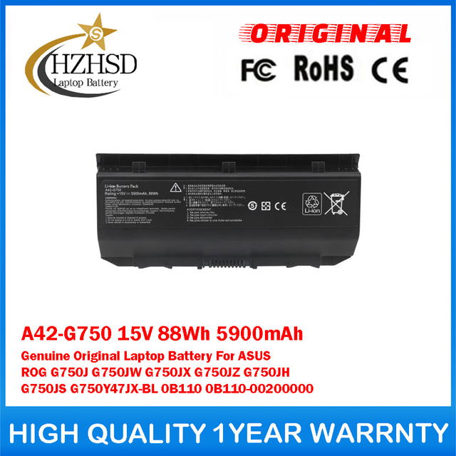 A42-G750 15V 88Wh 5900mAh Genuine Original Laptop Battery For ASUS ROG G750J G750JW G750JX G750JZ G750JH G750JS G750Y47JX-BL 0B110 0B110-00200000