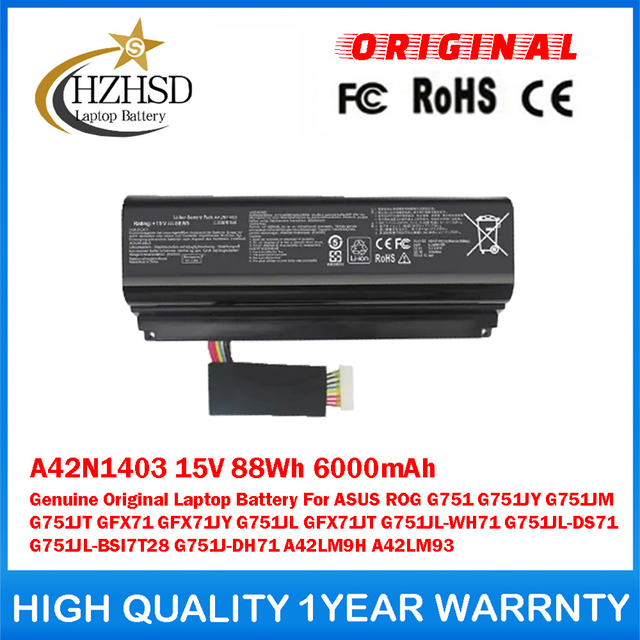 A42N1403 15V 88Wh 6000mAh Genuine Original Laptop Battery For ASUS ROG G751 G751JY G751JM G751JT GFX71 GFX71JY G751JL GFX71JT G751JL-WH71 G751JL-DS71 G751JL-BSI7T28 G751J-DH71 A42LM9H A42LM93