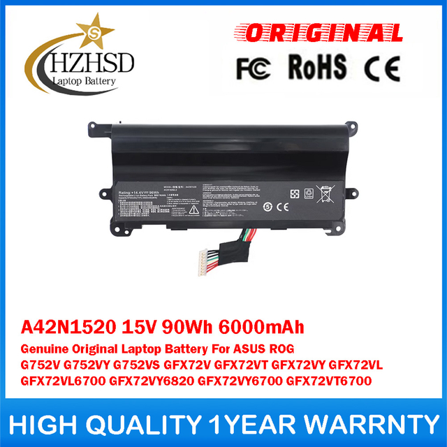A42N1520 15V 90Wh 6000mAh Genuine Original Laptop Battery For ASUS ROG G752V G752VY G752VS GFX72V GFX72VT GFX72VY GFX72VL GFX72VL6700 GFX72VY6820 GFX72VY6700 GFX72VT6700