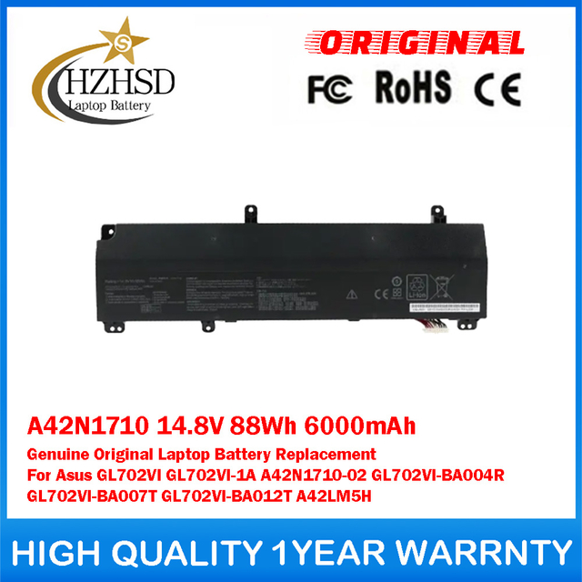 A42N1710 14.8V 88Wh 6000mAh Genuine Original Laptop Battery Replacement For Asus GL702VI GL702VI-1A A42N1710-02 GL702VI-BA004R GL702VI-BA007T GL702VI-BA012T A42LM5H