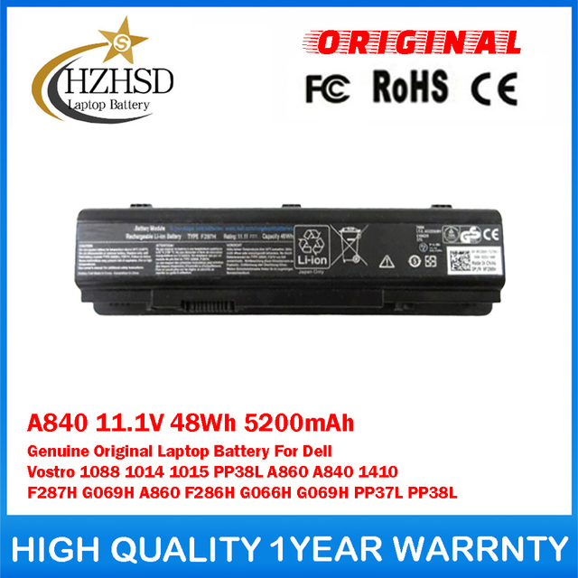 A840 11.1V 48Wh 5200mAh Genuine Original Laptop Battery For Dell Vostro 1088 1014 1015 PP38L A860 A840 1410 F287H G069H A860 F286H G066H G069H PP37L PP38L