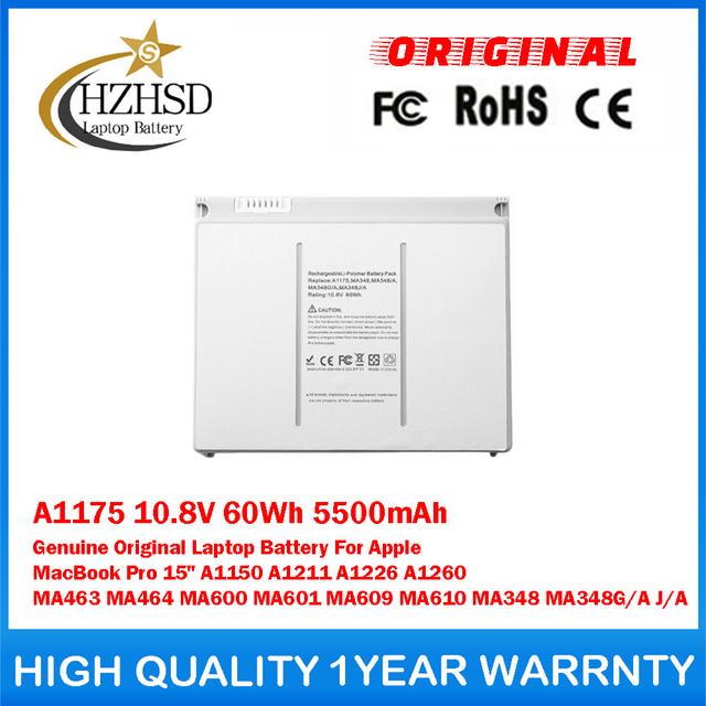 A1175 10.8V 60Wh 5500mAh Genuine Original Laptop Battery For Apple MacBook Pro 15
