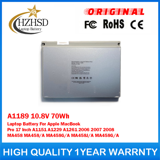 A1189 10.8V 70Wh Laptop Battery For Apple MacBook Pro 17 Inch A1151 A1229 A1261 2006 2007 2008 MA458 MA458/A MA458G/A MA458J/A MA458G/A