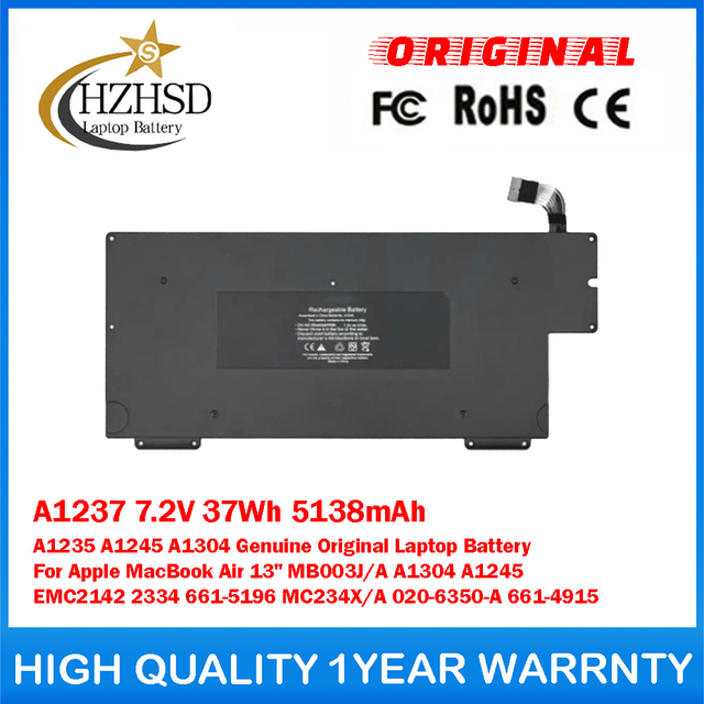 A1237 7.2V 37Wh 5138mAh A1235 A1245 A1304 Genuine Original Laptop Battery For Apple MacBook Air 13