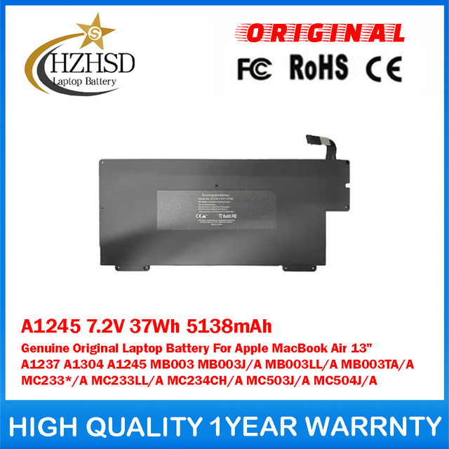 A1245 7.2V 37Wh 5138mAh Genuine Original Laptop Battery For Apple MacBook Air 13