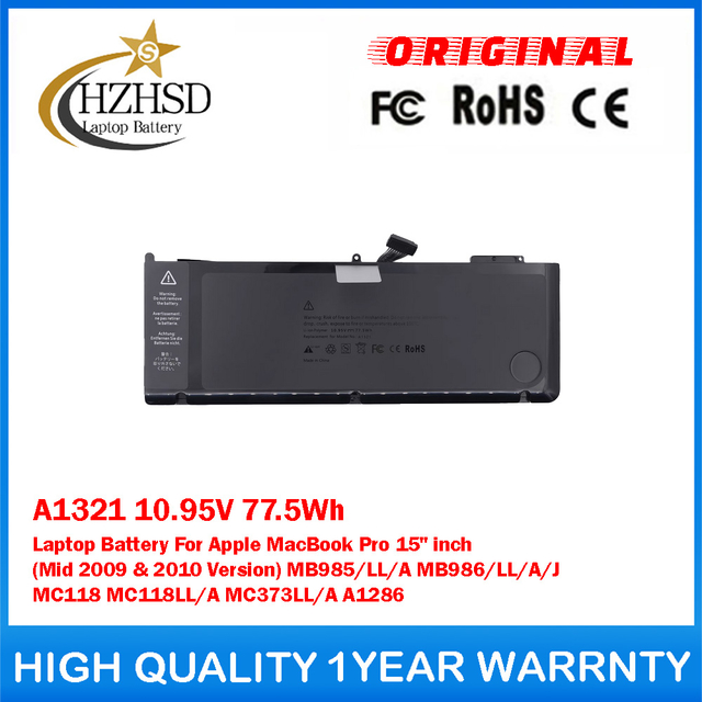 A1321 10.95V 77.5Wh Laptop Battery For Apple MacBook Pro 15