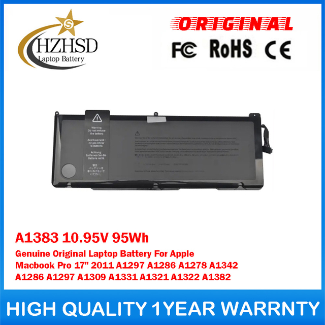 A1383 10.95V 95Wh Genuine Original Laptop Battery For Apple Macbook Pro 17