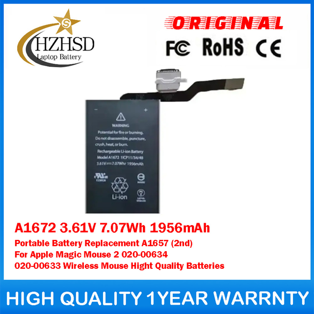 A1672 3.61V 7.07Wh 1956mAh Portable Battery Replacement A1657 (2nd) For Apple Magic Mouse 2 020-00634 020-00633 Wireless Mouse Hight Quality Batteries