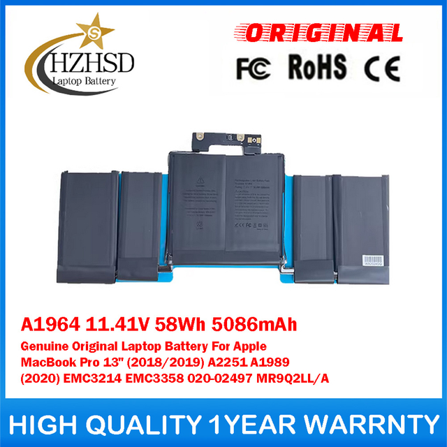 A1964 11.41V 58Wh 5086mAh Genuine Original Laptop Battery For Apple MacBook Pro A1989 13