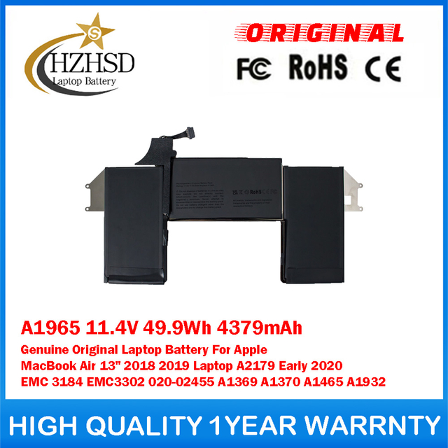A1965 11.4V 49.9Wh 4379mAh Genuine Original Laptop Battery For Apple MacBook Air 13