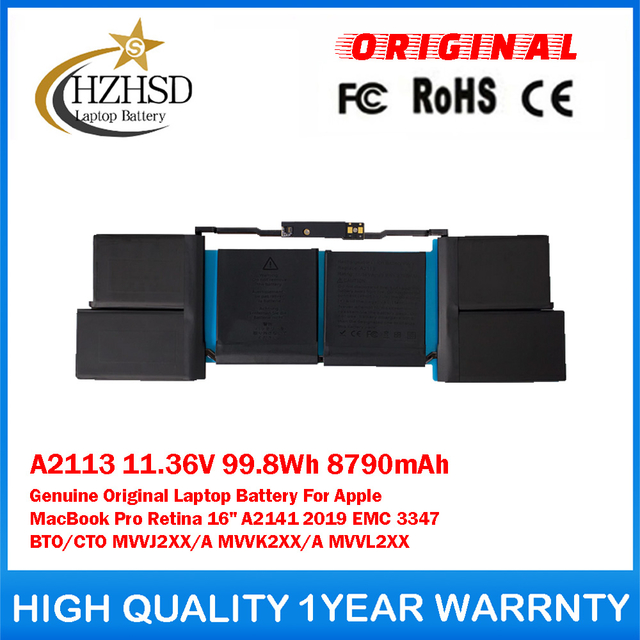 A2113 11.36V 99.8Wh 8790mAh Genuine Original Laptop Battery For Apple MacBook Pro Retina 16