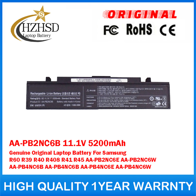 AA-PB2NC6B 11.1V 5200mAh Genuine Original Laptop Battery For Samsung R60 R39 R40 R408 R41 R45 AA-PB2NC6E AA-PB2NC6W AA-PB4NC6B AA-PB4NC6B AA-PB4NC6E AA-PB4NC6W