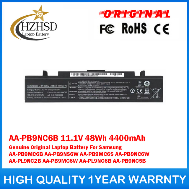 AA-PB9NC6B 11.1V 48Wh 4400mAh Genuine Original Laptop Battery For Samsung AA-PB9MC6B AA-PB9NS6W AA-PB9MC6S AA-PB9NC6W AA-PL9NC2B AA-PB9MC6W AA-PL9NC6B AA-PB9NC5B