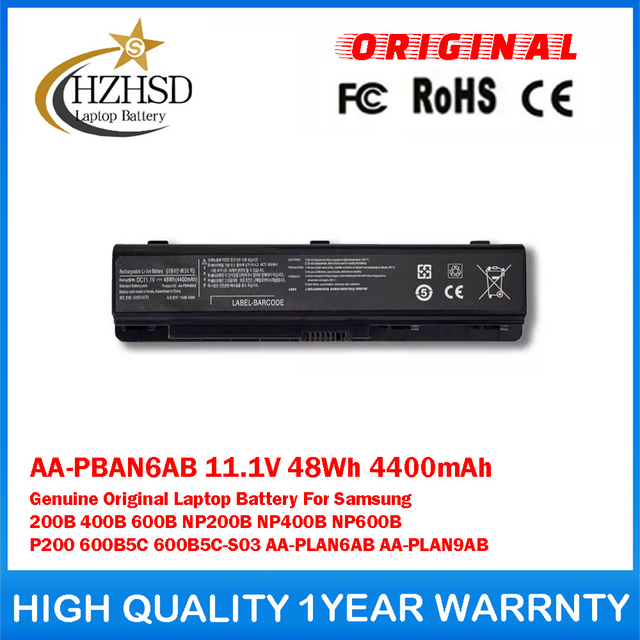 AA-PBAN6AB 11.1V 48Wh 4400mAh Genuine Original Laptop Battery For Samsung 200B 400B 600B NP200B NP400B NP600B P200 600B5C 600B5C-S03 AA-PLAN6AB AA-PLAN9AB