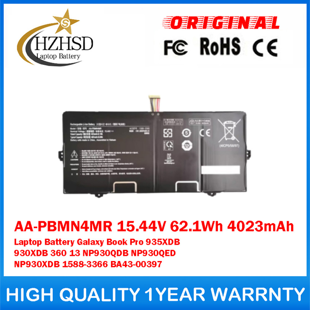 AA-PBMN4MR 15.44V 62.1Wh 4023mAh Genuine Original Laptop Battery For Samsung Galaxy Book Pro 935XDB 930XDB 360 13 NP930QDB NP930QED NP930XDB 1588-3366 BA43-00397