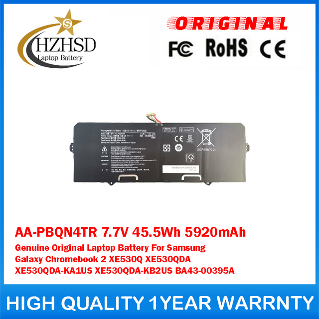 AA-PBQN4TR 7.7V 45.5Wh 5920mAh Genuine Original Laptop Battery For Samsung Galaxy Chromebook 2 XE530Q XE530QDA XE530QDA-KA1US XE530QDA-KB2US BA43-00395A
