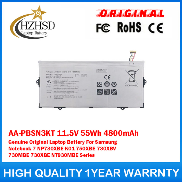 AA-PBSN3KT 11.5V 55Wh 4800mAh Genuine Original Laptop Battery For Samsung Notebook 7 NP730XBE-K01 750XBE 730XBV 730MBE 730XBE NT930MBE Series