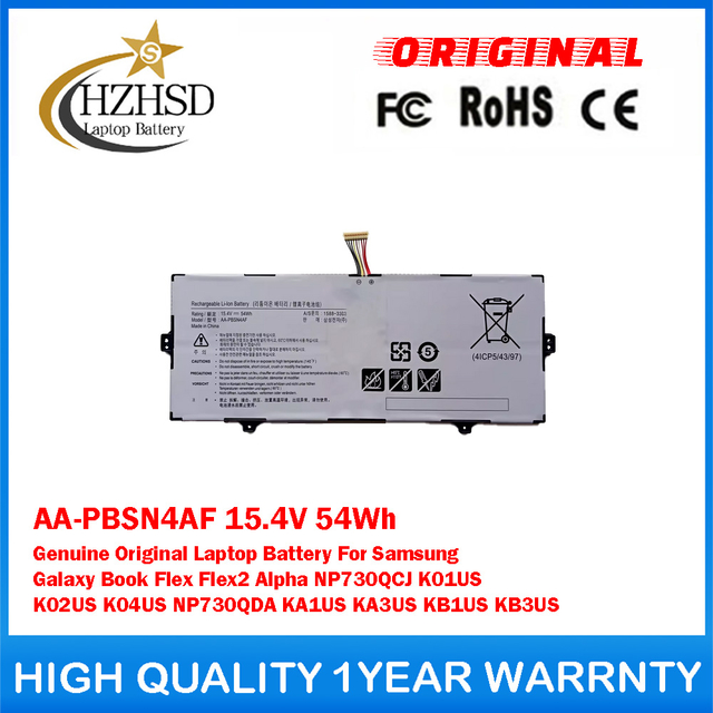 AA-PBSN4AF 15.4V 54Wh Genuine Original Laptop Battery For Samsung Galaxy Book Flex Flex2 Alpha NP730QCJ K01US K02US K04US NP730QDA KA1US KA3US KB1US KB3US