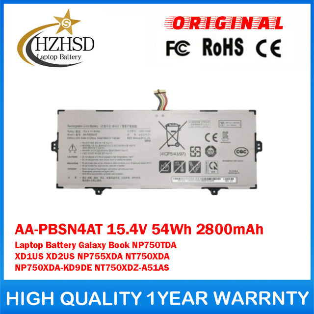 AA-PBSN4AT 15.4V 54Wh 2800mAh Genuine Original Laptop Battery For Samsung Galaxy Book NP750TDA XD1US XD2US NP755XDA NT750XDA NP750XDA-KD9DE NT750XDZ-A51AS