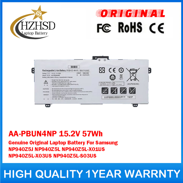 AA-PBUN4NP 15.2V 57Wh Genuine Original Laptop Battery For Samsung NP940Z5J NP940Z5L NP940Z5L-X01US NP940Z5L-X03US NP940Z5L-S03US