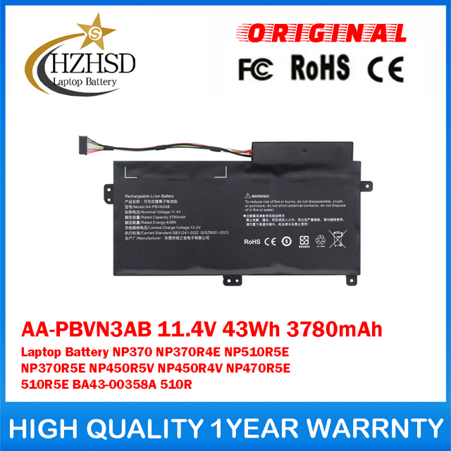 AA-PBVN3AB 11.4V 43Wh 3780mAh Genuine Original Laptop Battery For Samsung NP370 NP370R4E NP510R5E NP370R5E NP450R5V NP450R4V NP470R5E 510R5E BA43-00358A 510R