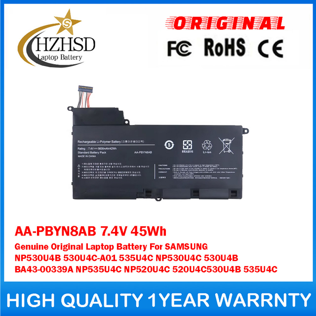 AA-PBYN8AB 7.4V 45Wh Genuine Original Laptop Battery For SAMSUNG NP530U4B 530U4C-A01 535U4C NP530U4C 530U4B BA43-00339A NP535U4C NP520U4C 520U4C530U4B 535U4C