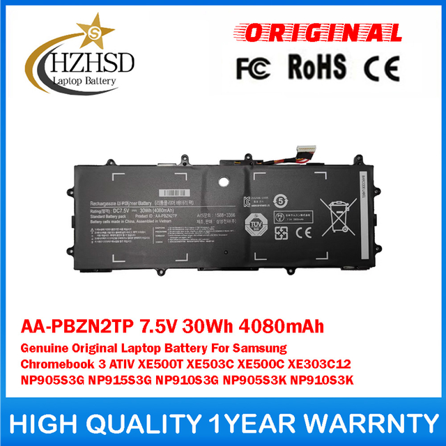AA-PBZN2TP 7.5V 30Wh 4080mAh Genuine Original Laptop Battery For Samsung Chromebook 3 ATIV XE500T XE503C XE500C XE303C12 NP905S3G NP915S3G NP910S3G NP905S3K NP910S3K