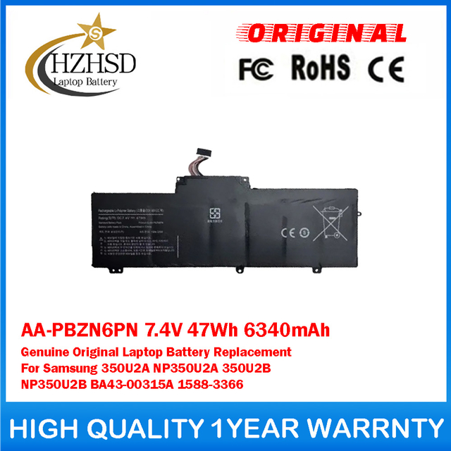 AA-PBZN6PN 7.4V 47Wh 6340mAh Genuine Original Laptop Battery Replacement For Samsung 350U2A NP350U2A 350U2B NP350U2B BA43-00315A 1588-3366