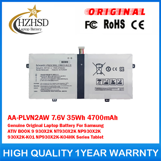 AA-PLVN2AW 7.6V 35Wh 4700mAh Genuine Original Laptop Battery For Samsung ATIV BOOK 9 930X2K NT930X2K NP930X2K 930X2K-K01 NP930X2K-K04HK Series Tablet
