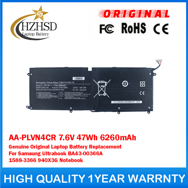 AA-PLVN4CR 7.6V 47Wh 6260mAh Genuine Original Laptop Battery Replacement For Samsung Ultrabook BA43-00366A 1588-3366 940X3G Notebook